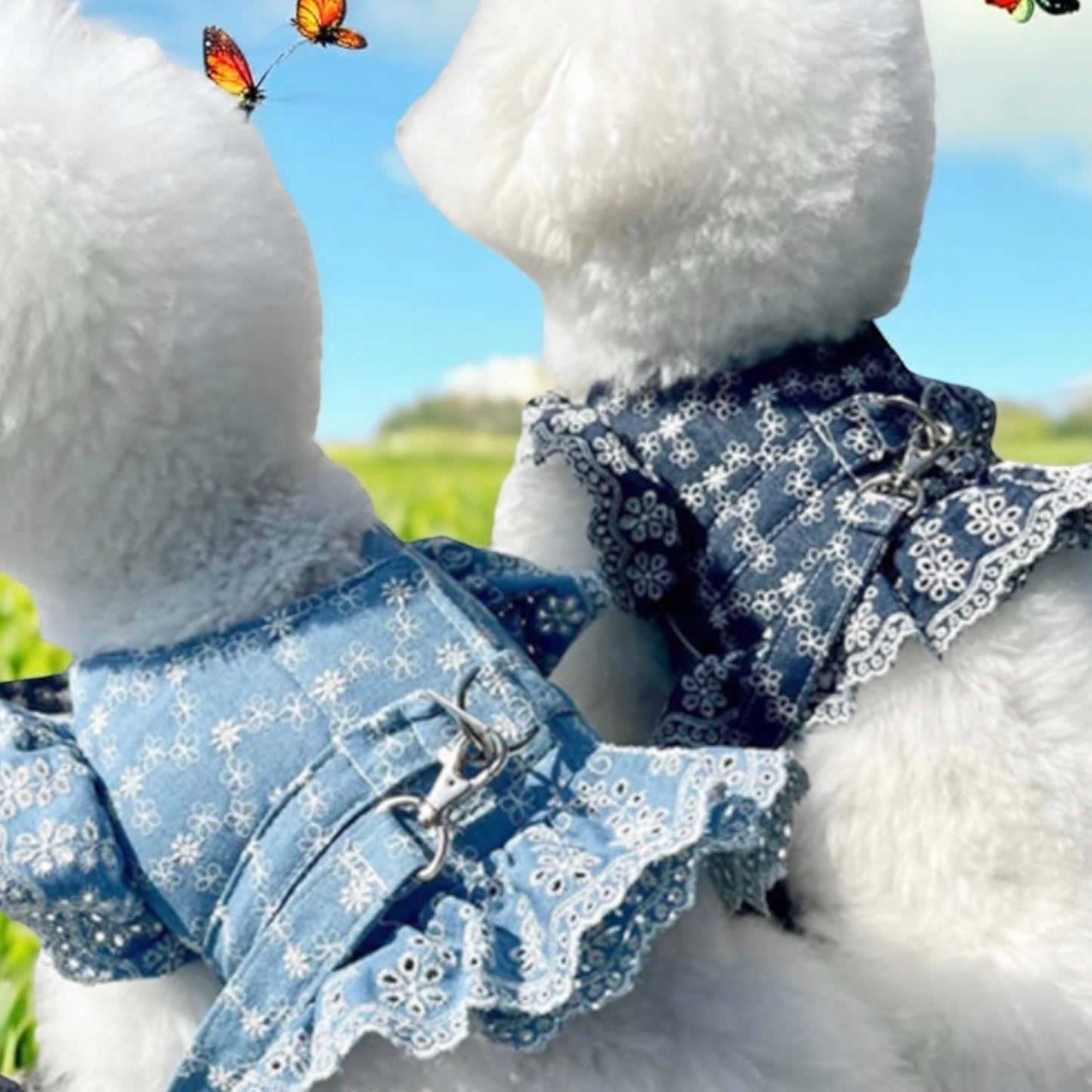 Spitzen-Denim-Geschirr mit Leine