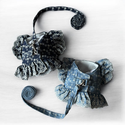 Spitzen-Denim-Geschirr mit Leine